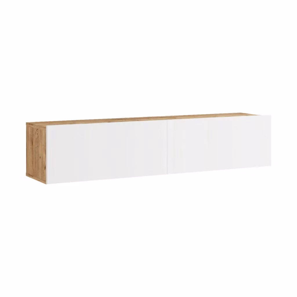 Mobile Porta TV Lapinlahti en.casa con 2 Ante a Ribalta, Consolle da Parete Moderna in Rovere e Bianco, L: 140 cm, P: 31,5 cm, H: 29,5 cm – 2
