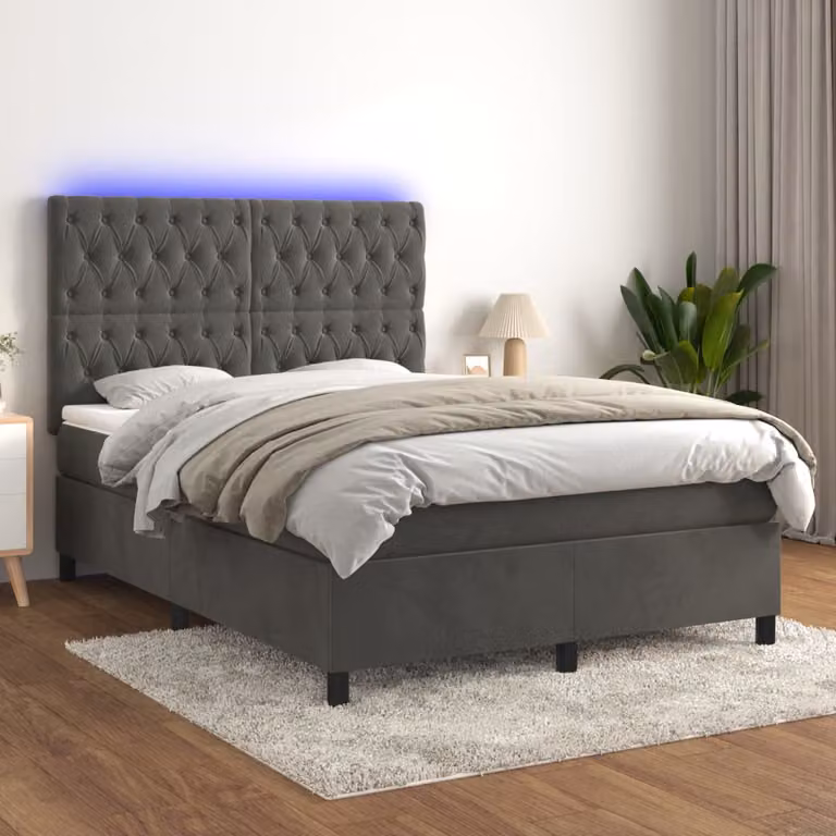 vidaXL Letto Ibrido con Materasso e Illuminazione LED, Grigio e Bianco, L/P/H: 140 x 200 x 76,7 cm