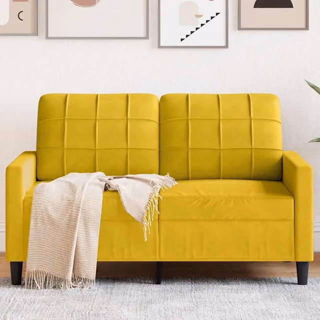 Divano moderno in velluto giallo vidaXL con struttura in metallo per il tuo soggiorno L: 137 cm, P: 77 cm, H: 80 cm