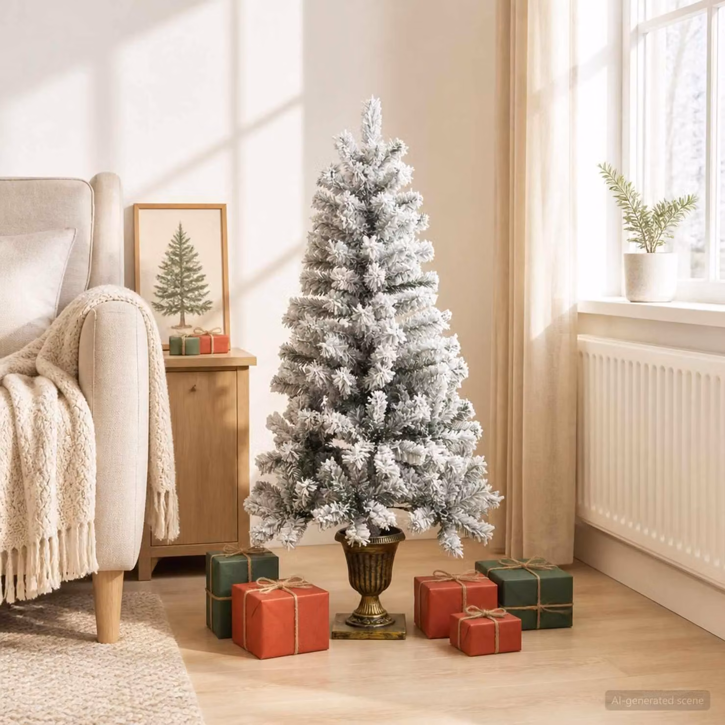 Albero di Natale mini, 120 cm, in PVC, verde e bianco