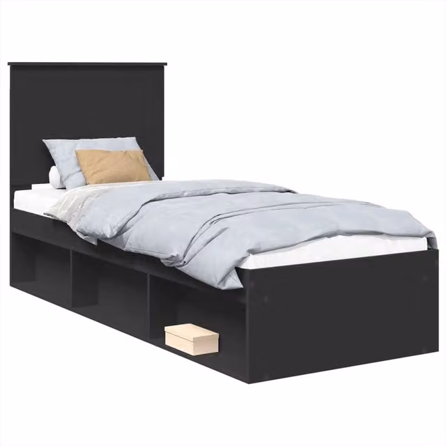 Letto singolo per adulti con testiera in pino massello e MDF nero L: 190 cm, P: 78 cm, H: 200 cm – 1