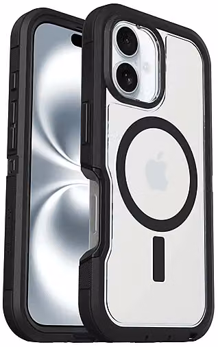 Cover OtterBox Defender Series XT MagSafe per iPhone 16, ultra resistente agli urti, Trasparente/Nero