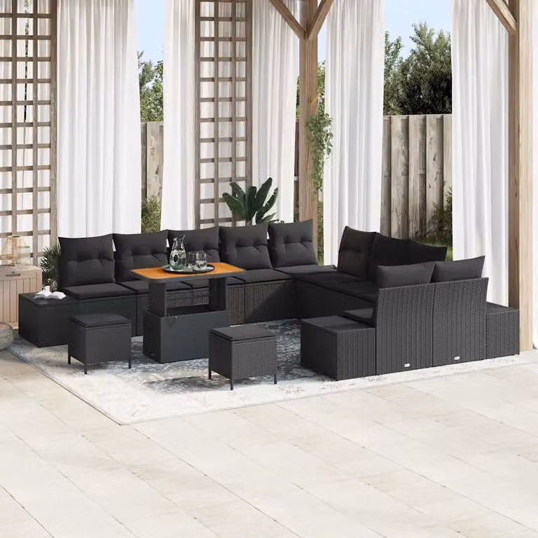 Set Divano da Giardino vidaXL a forma a U con 13 pezzi, Nero