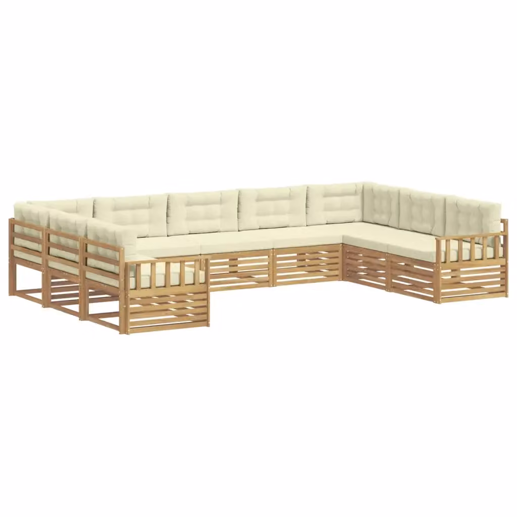 Set di divani da esterno a forma di U vidaXL in legno di acacia con cuscini Bianco e Beige – 2