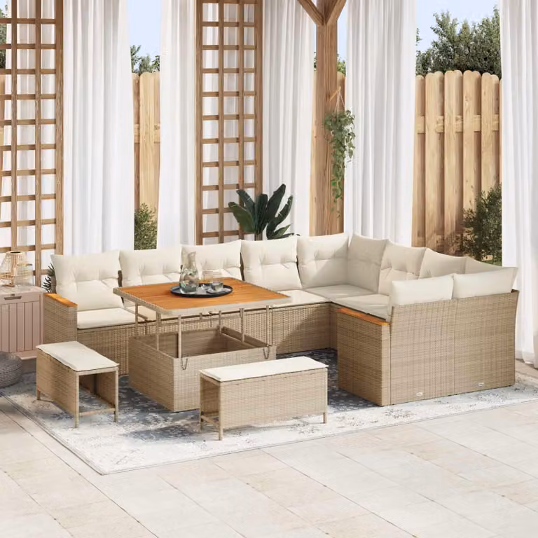 Maison Exclusive - Set di divani da giardino, 12 pezzi, color beige, in rattan sintetico