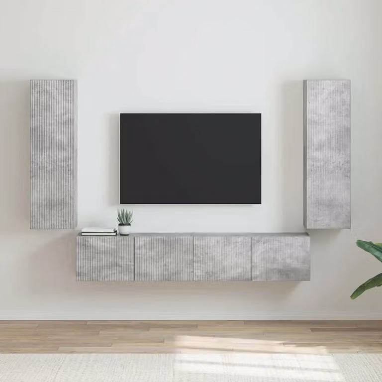 Set di 2 mobili TV da parete moderni DESIGN IN in finitura pietra e legno grigio, L 30 cm x P 31 cm x H 100 cm