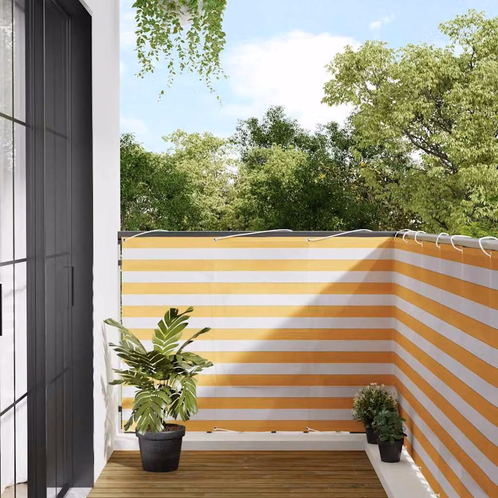 vidaXL Paravento per Balcone in Poliestere Giallo e Bianco L: 700 cm, H: 120 cm