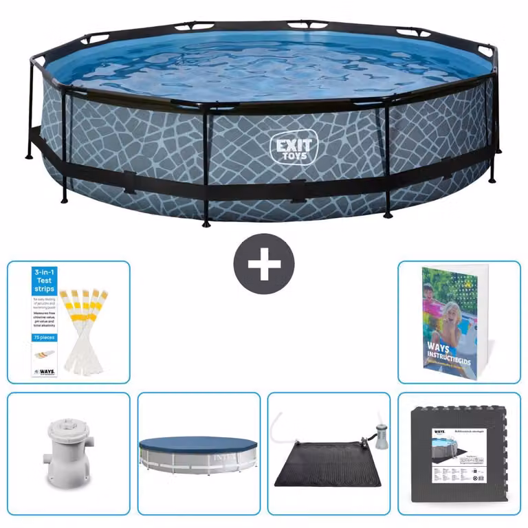 Piscina a sfioro "Exit Pool Rund" - Design effetto pietra - 360x76 cm - 5 pezzi - Modello S195