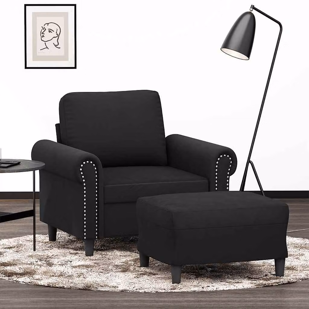 vidaXL Poltrona Relax con Poggiapiedi in Velluto Nero per Soggiorno – 1