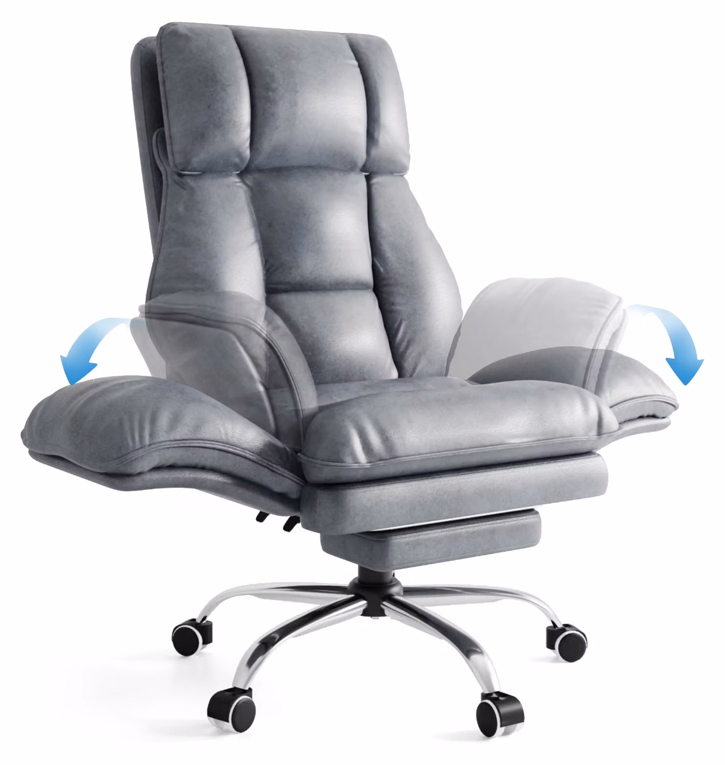 Sedia da ufficio - Sedia ergonomica per scrivania e gaming - Braccioli pieghevoli - Poggiapiedi - Regolabile in altezza - Rotella e girevole - Ecopelle (PU) grigia