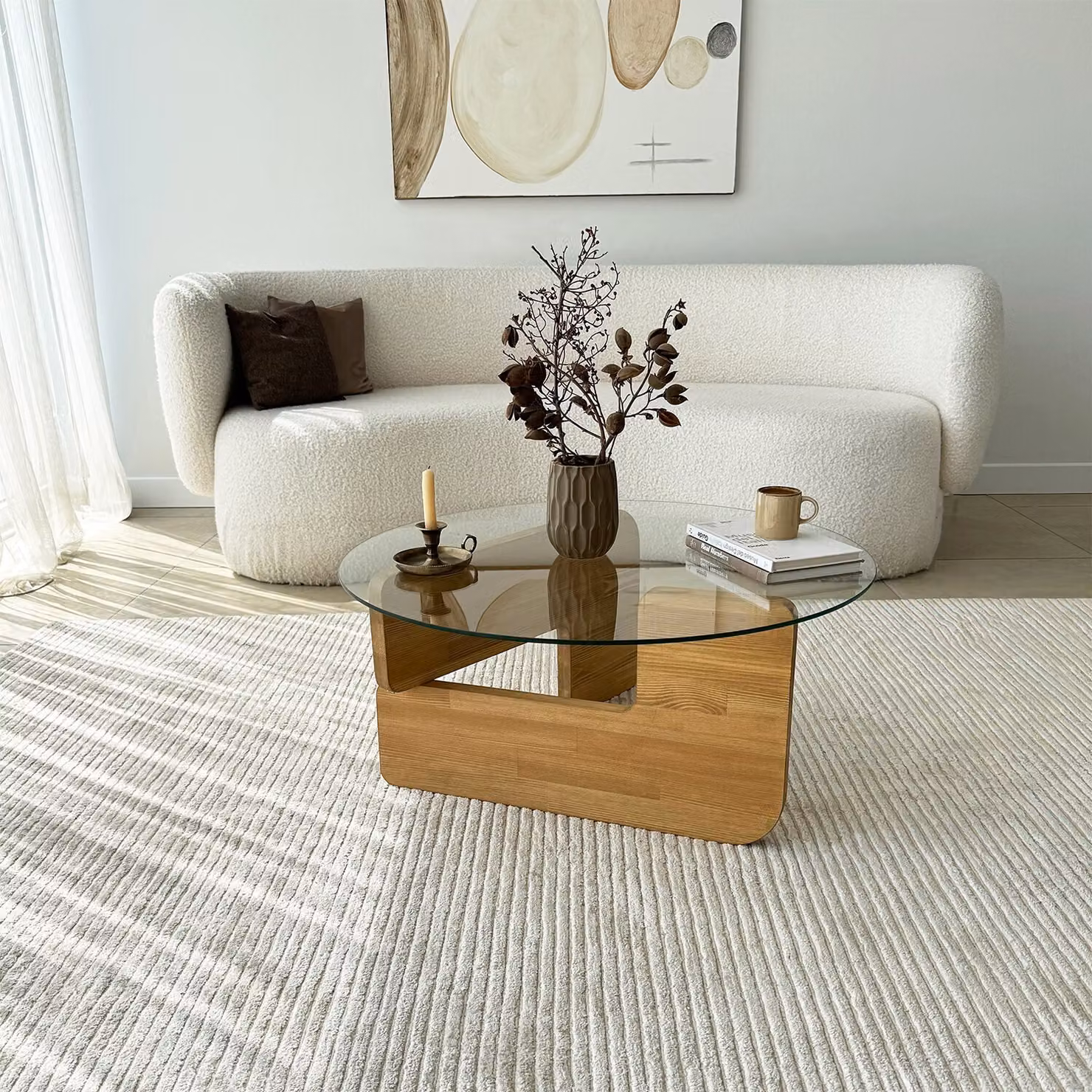 Skye Decor, Mia - Rovere, trasparente, tavolino, rovere, vetro temperato al 100%, 75 x 75 x 35 cm