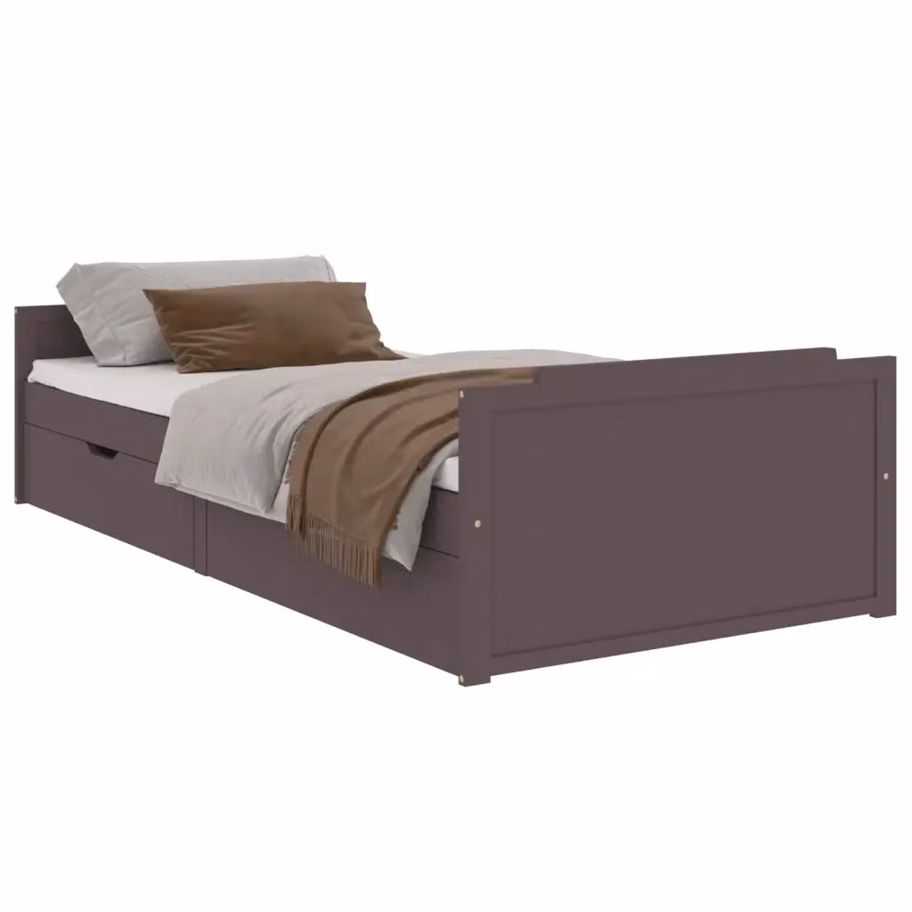 Letto con cassetti vidaXL in legno massello di pino stile rustico marrone 90 x 200 cm – 2