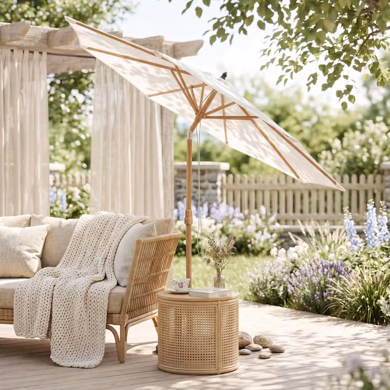 Ombrellone Sekey Ø300 cm effetto legno, ombrellone da giardino e da mercato per giardino, terrazza e cortile, UPF50+