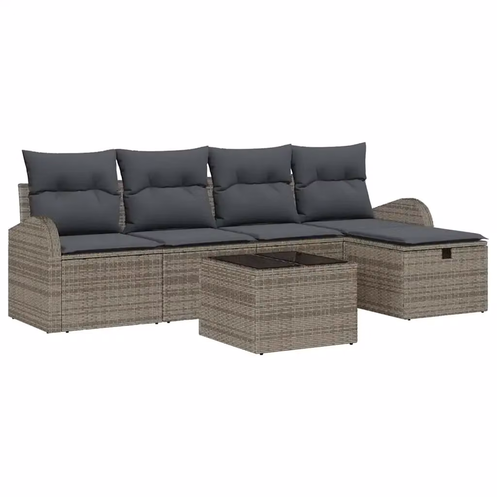 Set Divano da Giardino vidaXL 6 Pezzi a Forma di L Grigio con Cuscini e Tavolino in Polyrattan e Acciaio – 2