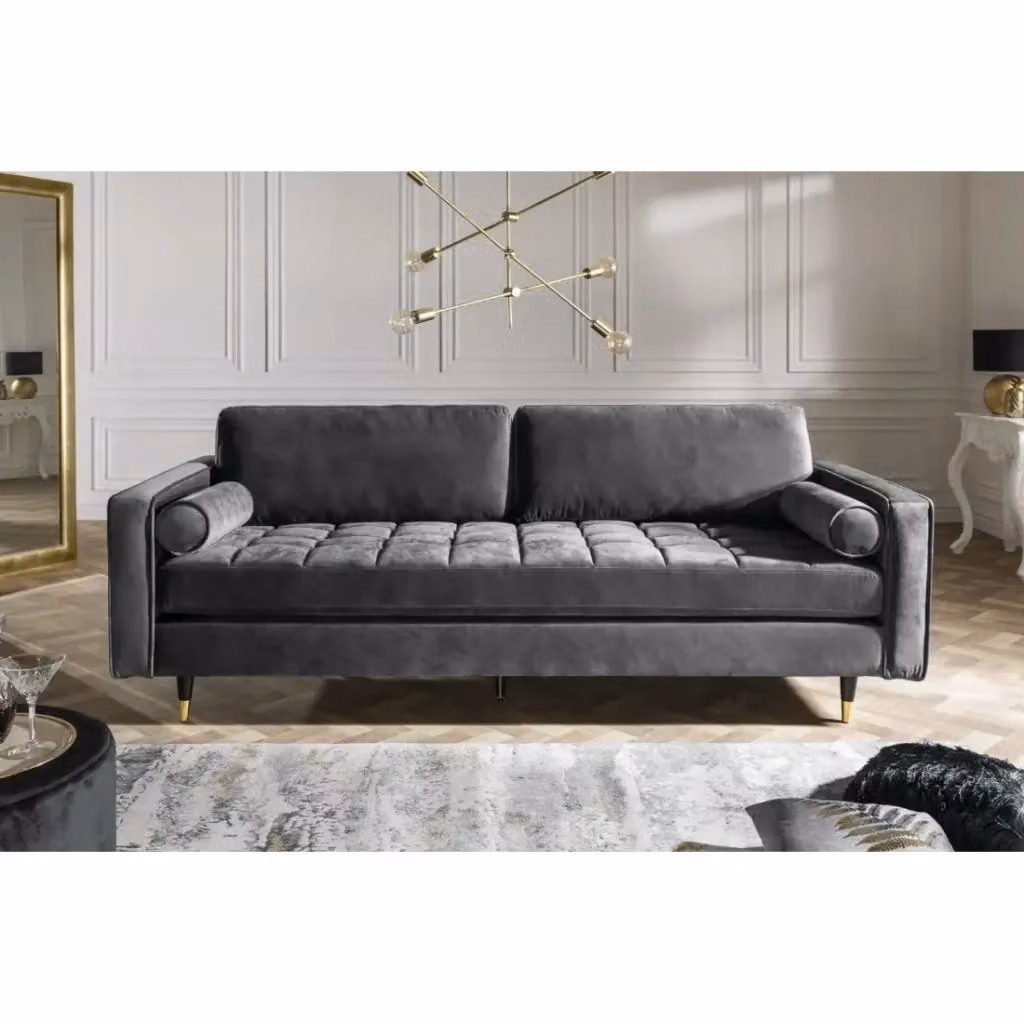 Divano 3 posti KOLIRI Meublorama in velluto grigio con struttura in legno massiccio L: 220 cm, P: 90 cm, H: 66 cm – 2