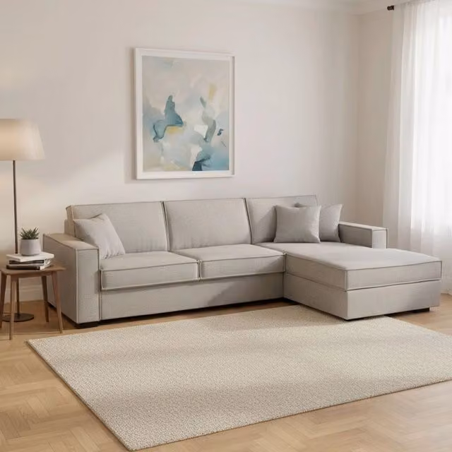 Achico Divano Letto con Penisola L-Shape Grigio Made in Italy con Coperture Sfoderabili e Poggiatesta Regolabile L: 280 cm, P: 95 cm – 1