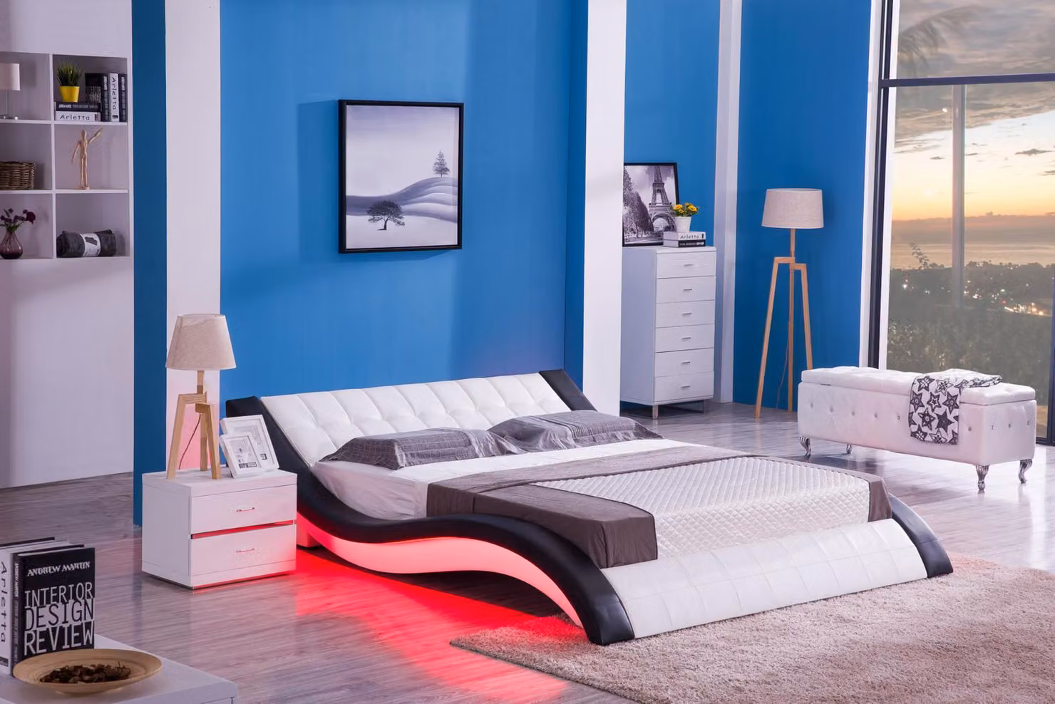 Bett Design Digital Sound USB Betten Luxus Schlafzimmer Möbel Leder Doppel Hotel