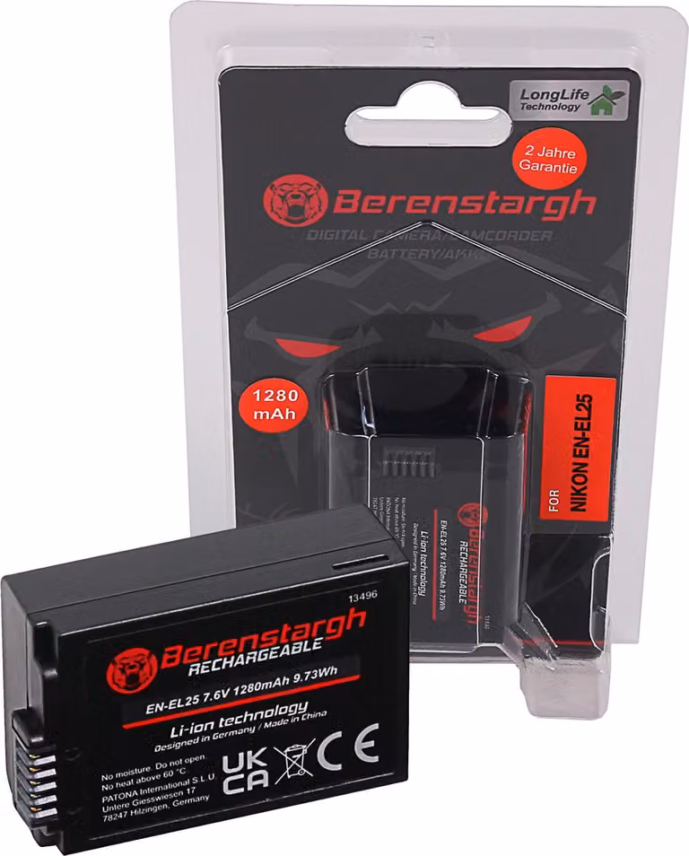 Batteria Berenstargh EN-EL25 compatibile con Nikon Z30, Z50, Z fc – 7,6V, 1280mAh