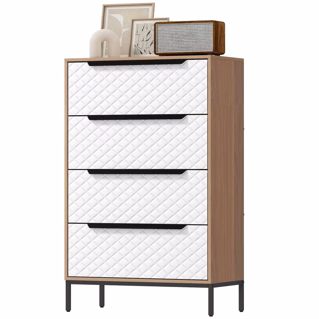 Cassettiera con 4 Cassetti in Tessuto XYLO Bianco e Naturale – 2