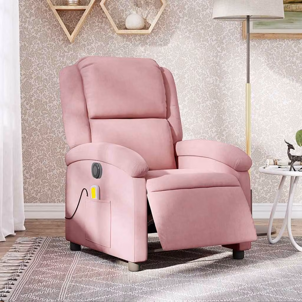 vidaXL Poltrona Reclinabile Elettrica Relax in Velluto Rosa con Braccioli