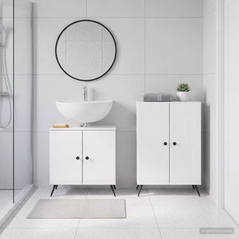 Set di mobili da bagno vidaXL BREDA composto da mobile lavabo e mobile laterale in legno bianco lucido