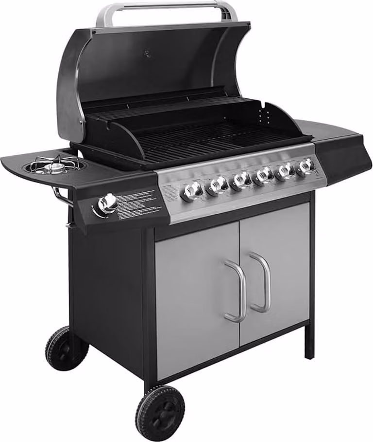 vidaXL Barbecue a gas 6+1 fiamme nero e argento