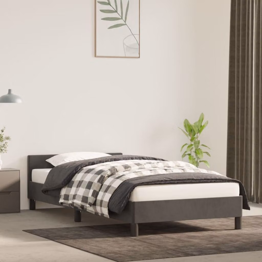 The Living Store Struttura letto con testiera grigio scuro 90x200 cm in velluto