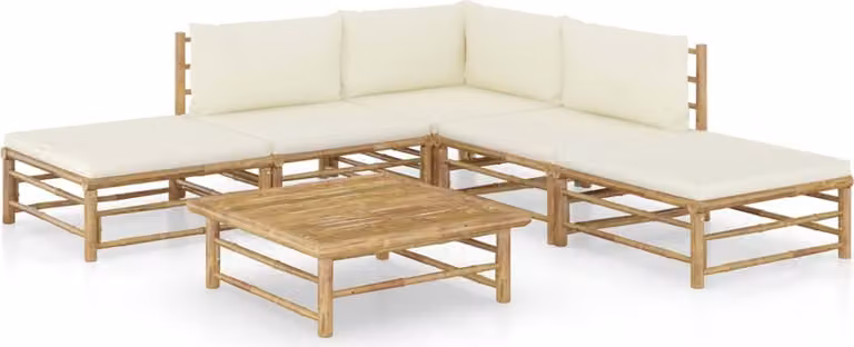 Maison Exclusive - Set da giardino da 6 pezzi con cuscini color bianco crema in bambù