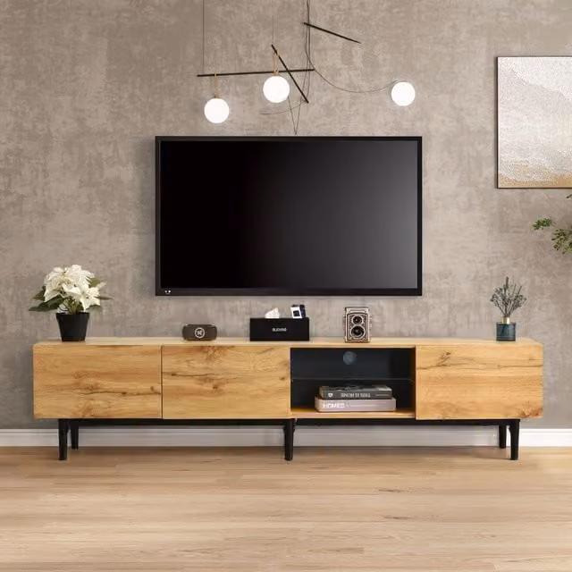 Mobile TV 175x31x41 cm Rovere Chiaro con LED App, 3 Vani Contenitore e Portata 50 kg