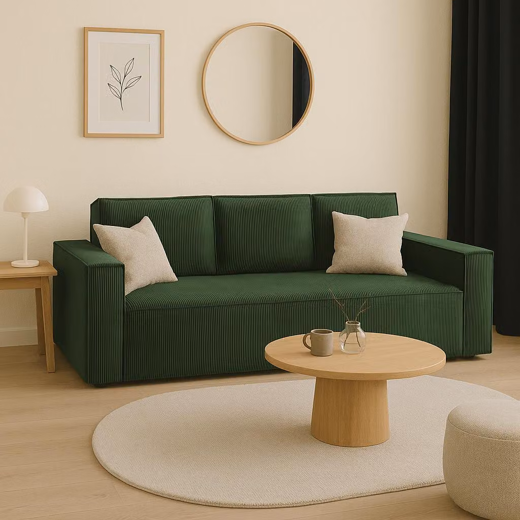 Divano letto GUTTO CORDA GREEN in tessuto a coste con funzione sleep - design moderno in colori alla moda
