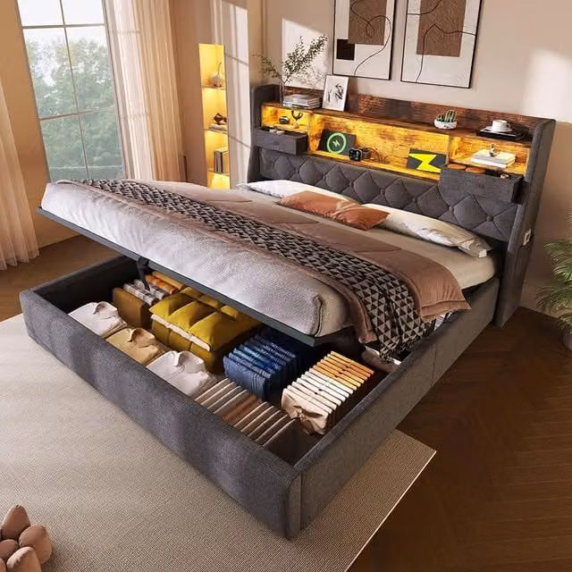 Letto 180x200cm?- Xylo - idraulico 4 USB lino grigio