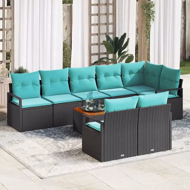 Set Divano da Giardino 9 pz Nero polyrattan 3347725