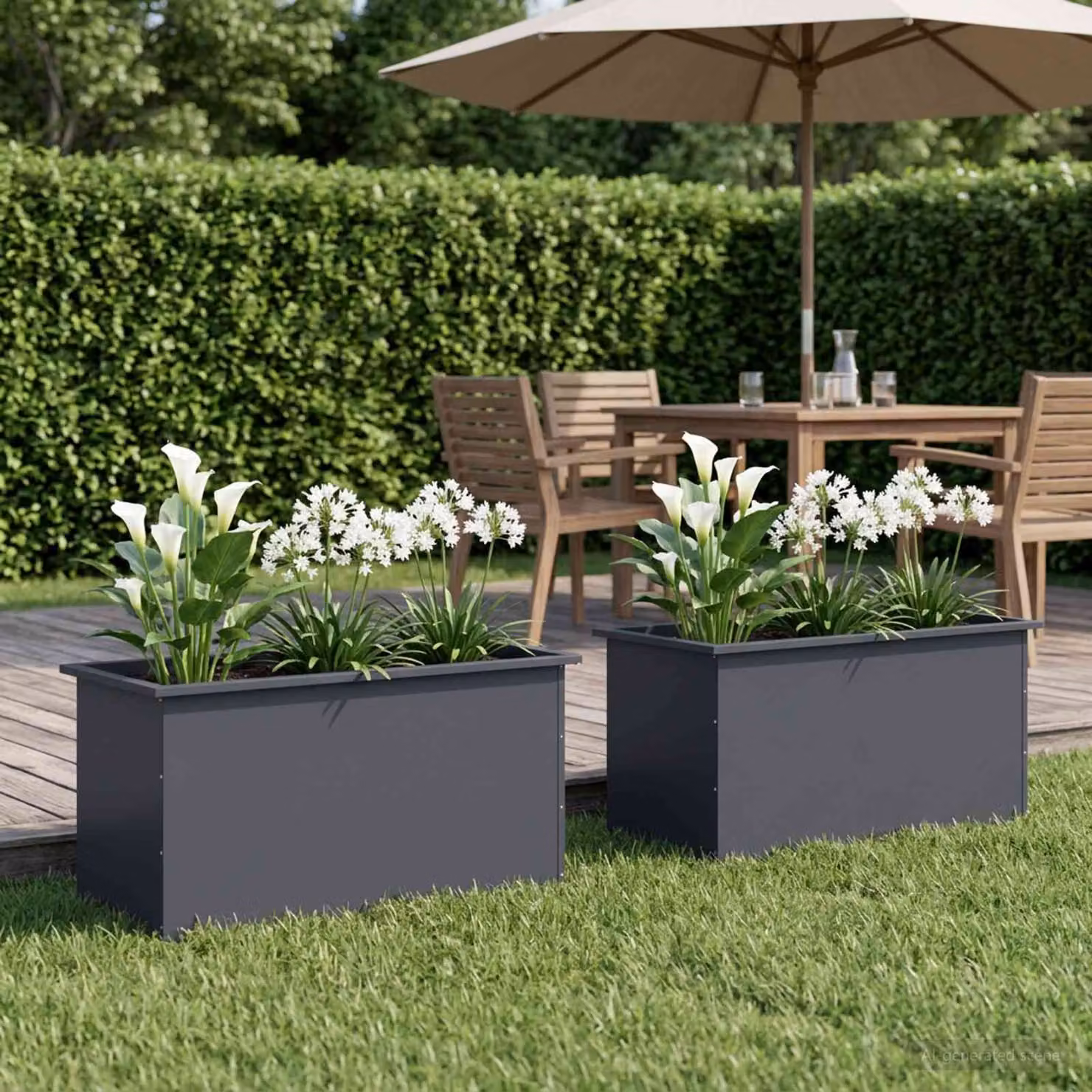 Set di 2 fioriere da giardino con LED vidaXL in acciaio, colore antracite, L 100 x P 50 x H 48 cm