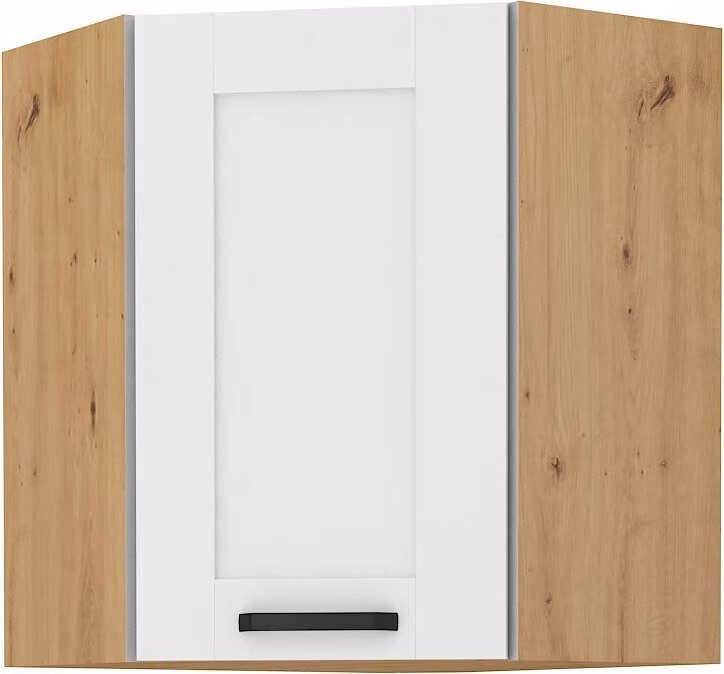 Armadietto superiore ad angolo LAILI - 60x60 cm, bianco / rovere artisan