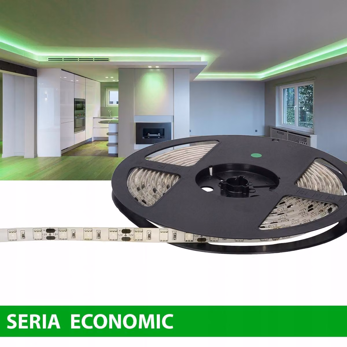 Striscia LED Prescot, colore verde, 12V, 5 metri, 60 LED al metro, grado di protezione IP6