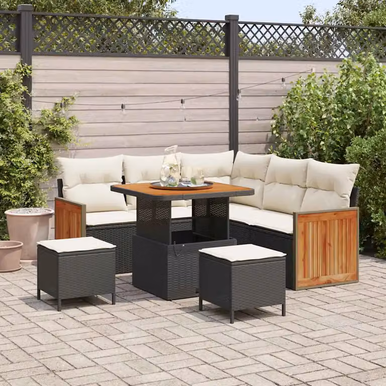 vidaXL Set Divano da Giardino 9 Pezzi Moderno con Cuscini Nero e Beige