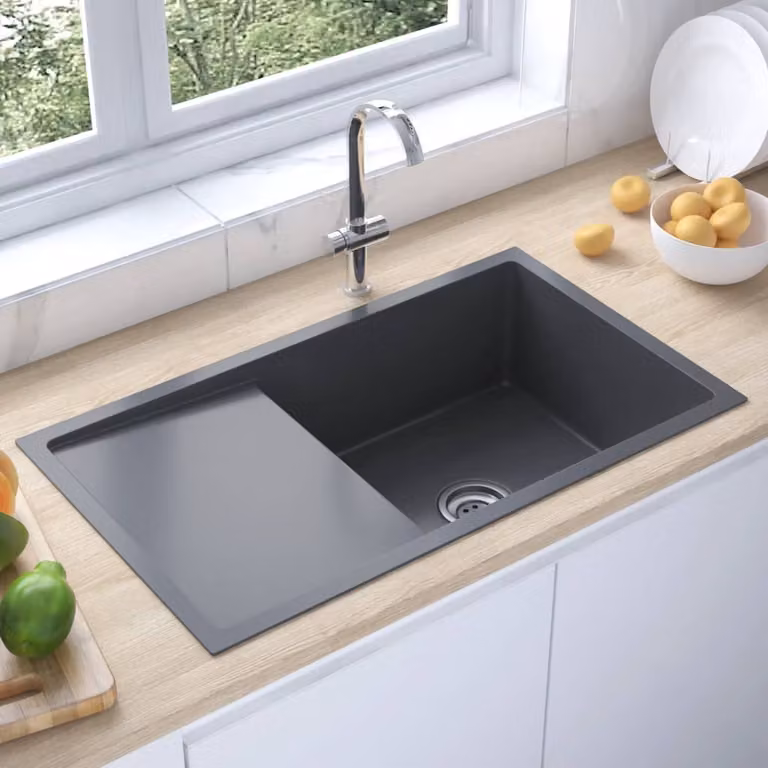 The Living Store Lavello da incasso a mano in acciaio inox nero