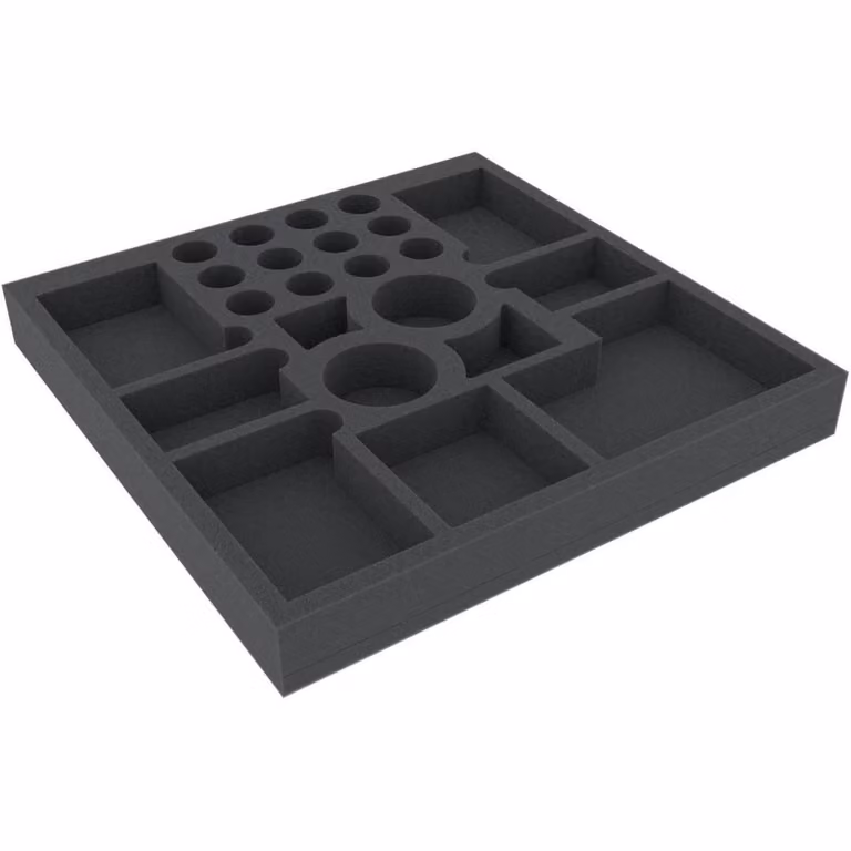 Inserto in schiuma con 23 scomparti per giochi da tavolo, 295 x 295 x 35 mm