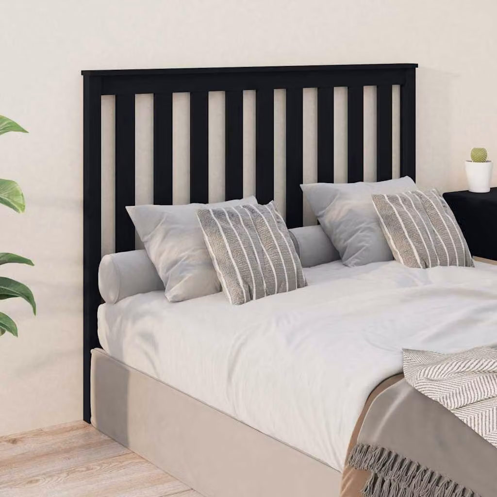 Testiera per letto moderna vidaXL in legno massello di pino, colore nero, L 126 cm x P 6 cm x H 101 cm