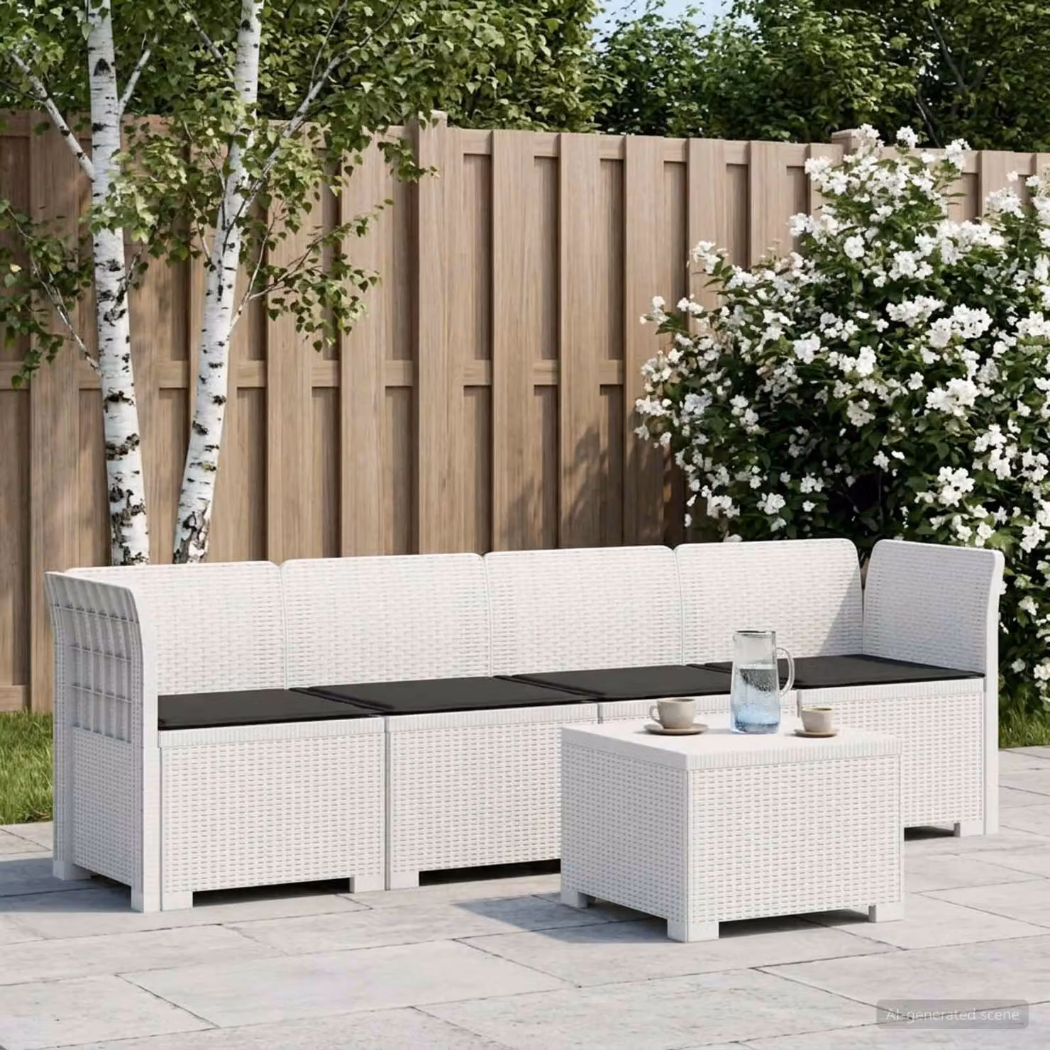 Set da giardino moderno vidaXL con divano angolare a 4 posti, tavolino e cuscini in stile rattan, resistente ai raggi UV, disponibile in bianco o antracite
