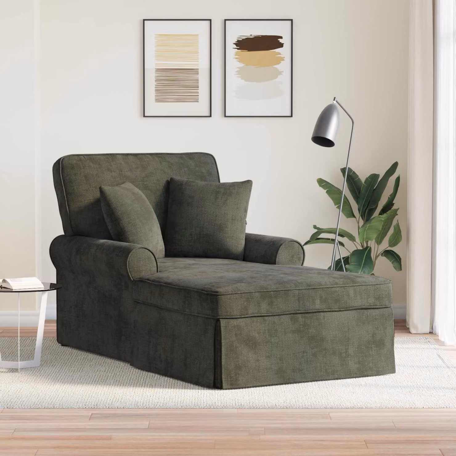 Chaise Longe vidaXL ARES con Gonna e Cuscino Verde, Design Moderno con Rivestimenti Rimovibili, L 157 x P 91 x H 91 cm