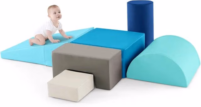 Set di 6 blocchi di costruzione educativi per neonati in PU blu, silenziosi e leggeri, L 60 cm x P 40 cm
