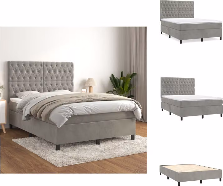 vidaXL Letto a molle con materasso grigio chiaro 140x200 cm in velluto - Letti e strutture letto