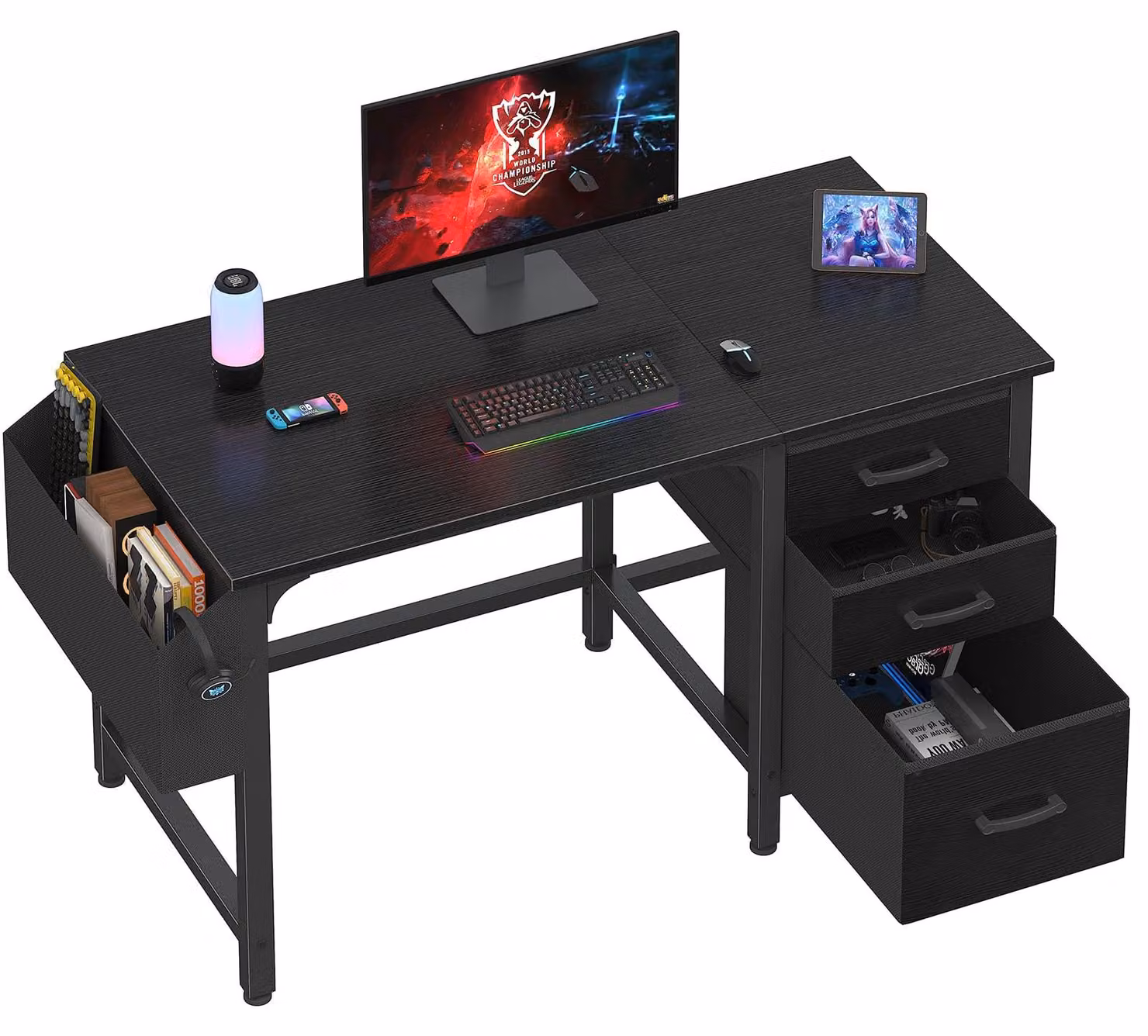 Scrivania per computer con cassetti e tasca portaoggetti, 120 cm, ideale per camera da letto e ufficio