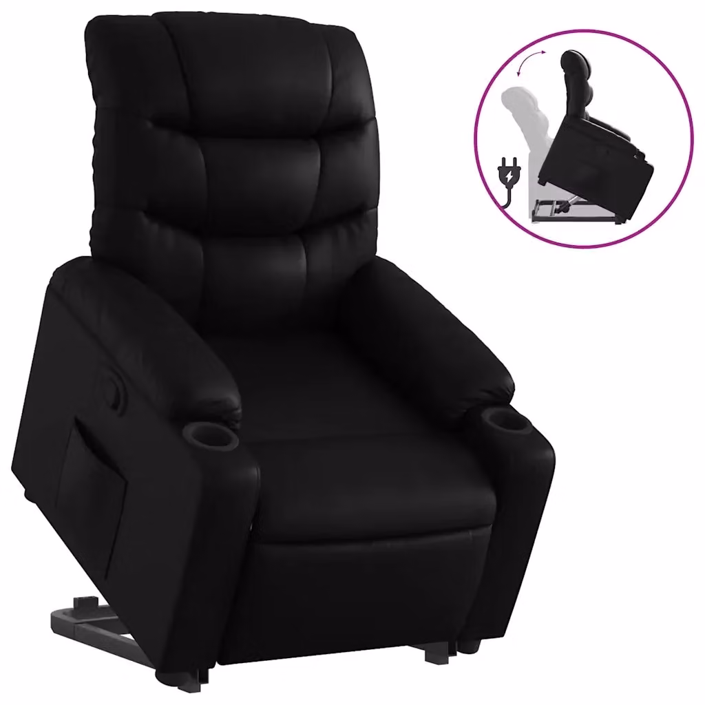 vidaXL Poltrona Alzapersona Reclinabile Nera in Similpelle con Assistenza Elettrica – 2