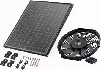 VEVOR Ventilatore di scarico solare nero con termostato regolabile e griglia esterna, diametro: 340 mm, altezza: 70 mm