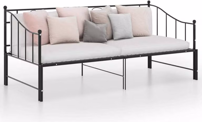 The Living Store Divano letto allungabile in metallo nero 90x200 cm