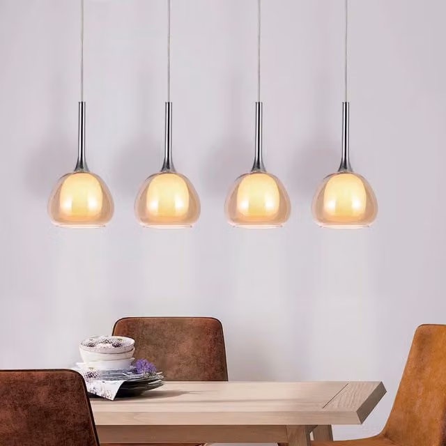 LÚZETE - LAMPADARIO A SOFFITTO 4 LUCI VETRO AMBRA ESTERNO INTERNO BIANCO NOLINA