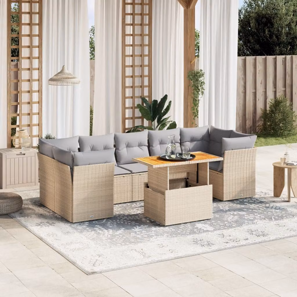 Maison Exclusive - Set Divano da Giardino 8 pz con Cuscini Beige in Polyrattan