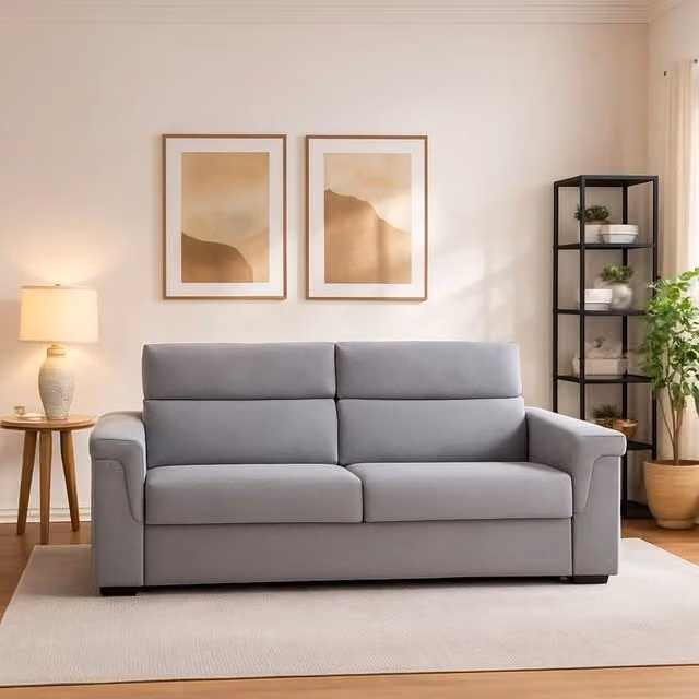 Divano Lapio DMORA a 2 posti, modello moderno con rivestimento in tessuto sfoderabile, colore grigio, L: 185 cm, P: 95 cm, H: 100 cm – 1